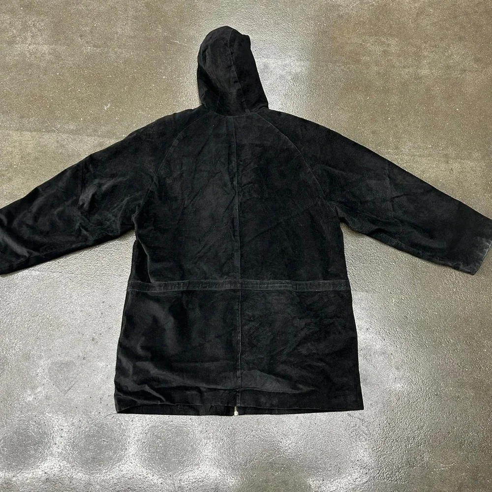 Vintage 90s G III Hooded Leather Jacket Men's Large Buckle Clasps Black Coat - Picture 7 of 8
